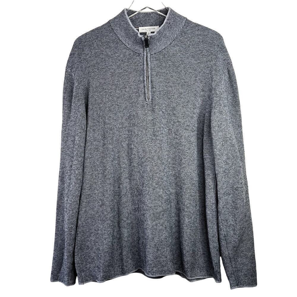 Jack Victor 100% Cotton Gray Knit Quarter Zip Pullover Sweater Long Sleeve XL